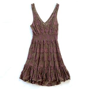 Free People Boho Whimsigoth Brown Purple Lace Mini Dress, Women’s Size M